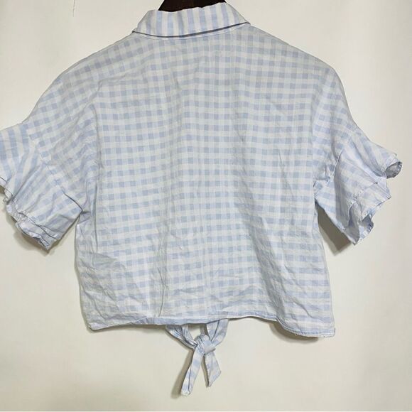 Cupcakes‎ And Cashmere Womens Blue And White Plaid Tie Front Sunnie Top Size L - Picture 2 of 5